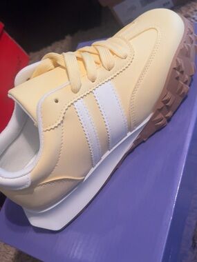 Yellow Retro Runner Sneakers with White Stripes
